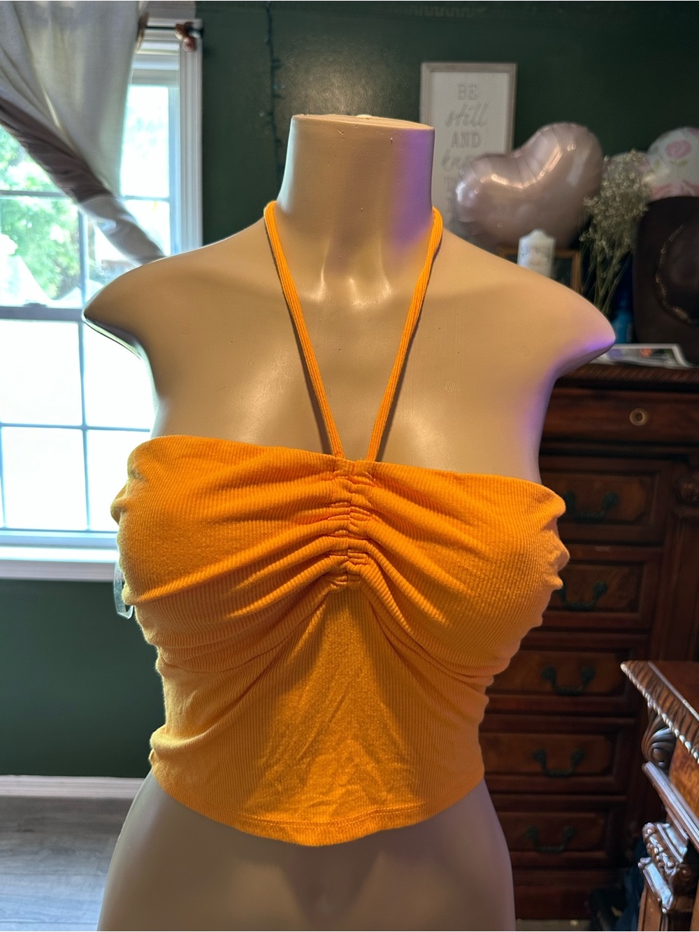 Fashion Nova Yellow Ruched Halter Crop Top